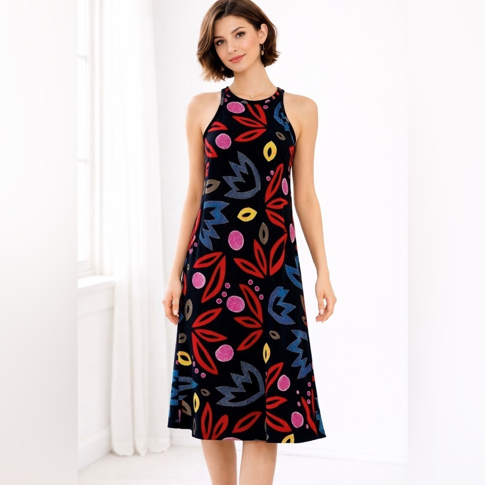 CHELSEA & Theodore black red floral sundress women’s size M